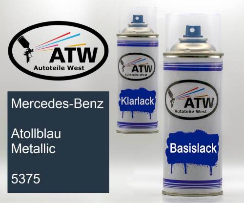 Mercedes-Benz, Atollblau Metallic, 5375: 400ml Sprühdose + 400ml Klarlack - Set, von ATW Autoteile West.